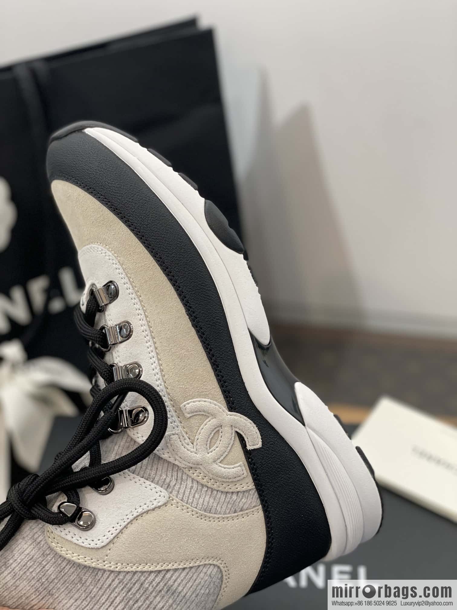CHANEL autumn and winter wool socks high-top sneakers