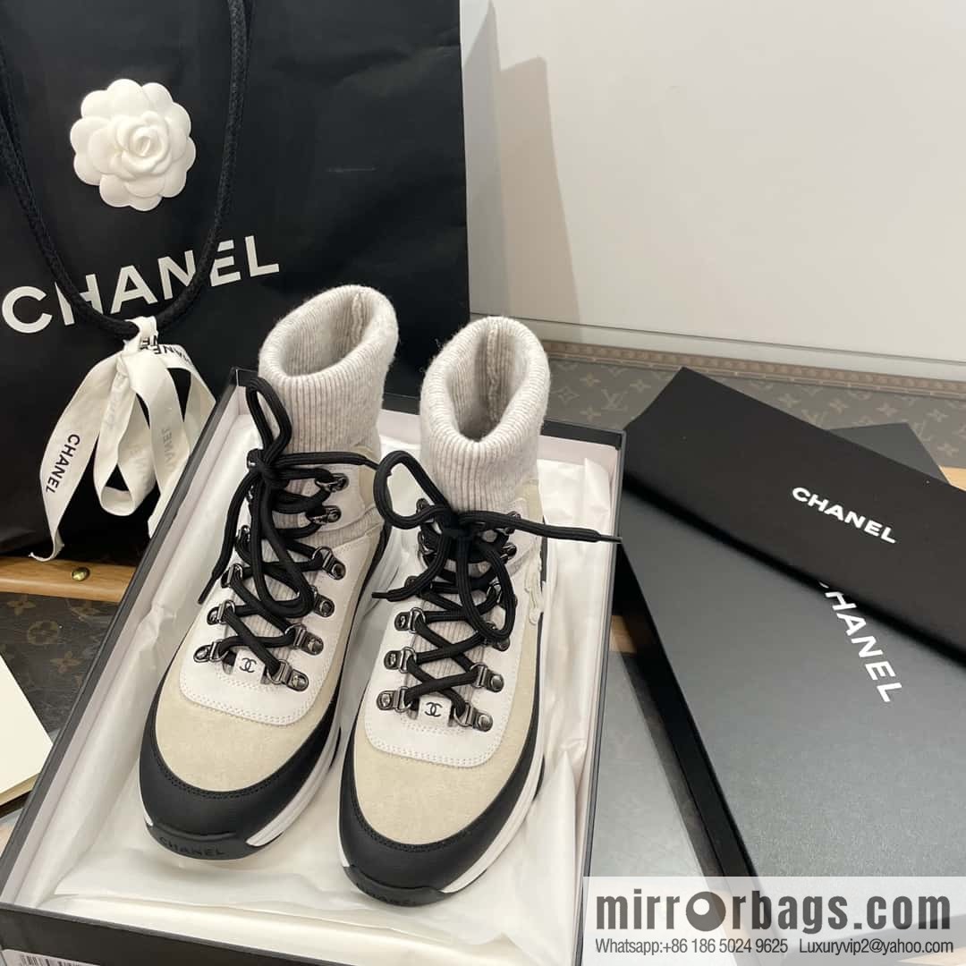 CHANEL autumn and winter wool socks high-top sneakers