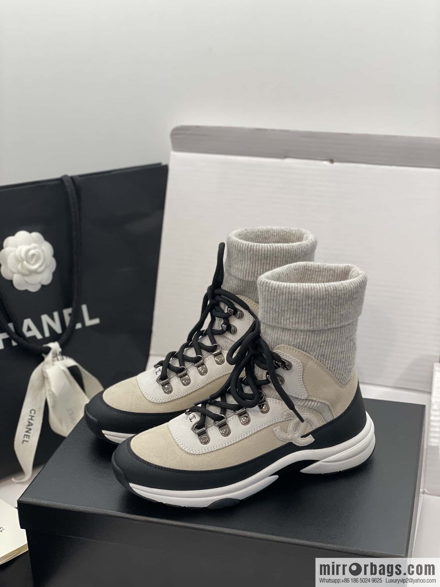 CHANEL autumn and winter wool socks high-top sneakers