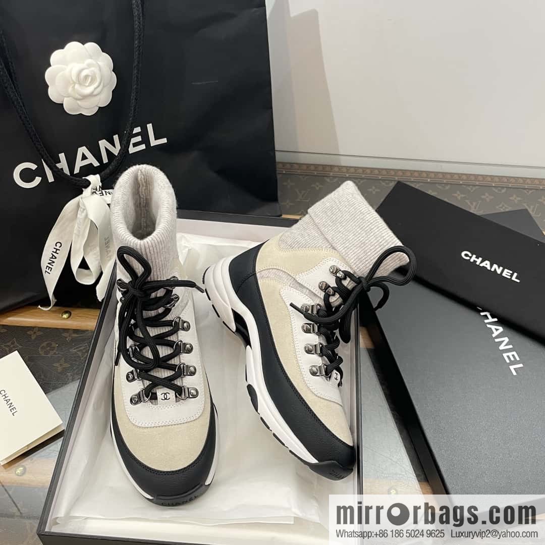 CHANEL autumn and winter wool socks high-top sneakers