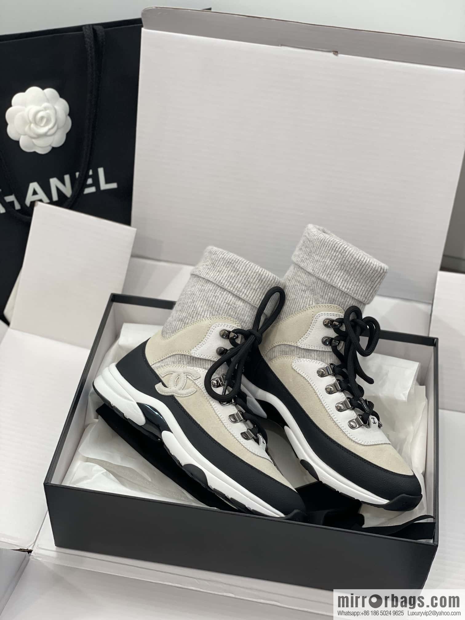 CHANEL autumn and winter wool socks high-top sneakers
