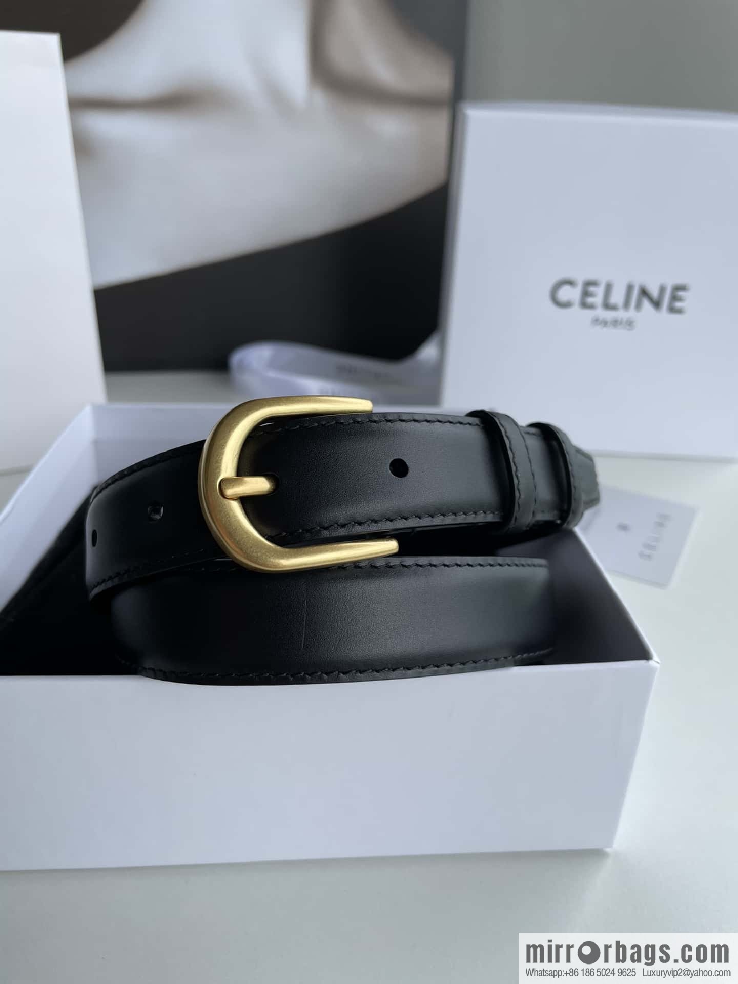 CELINE Celine, vintage metal hardware first layer cowhide belt 2.4cm