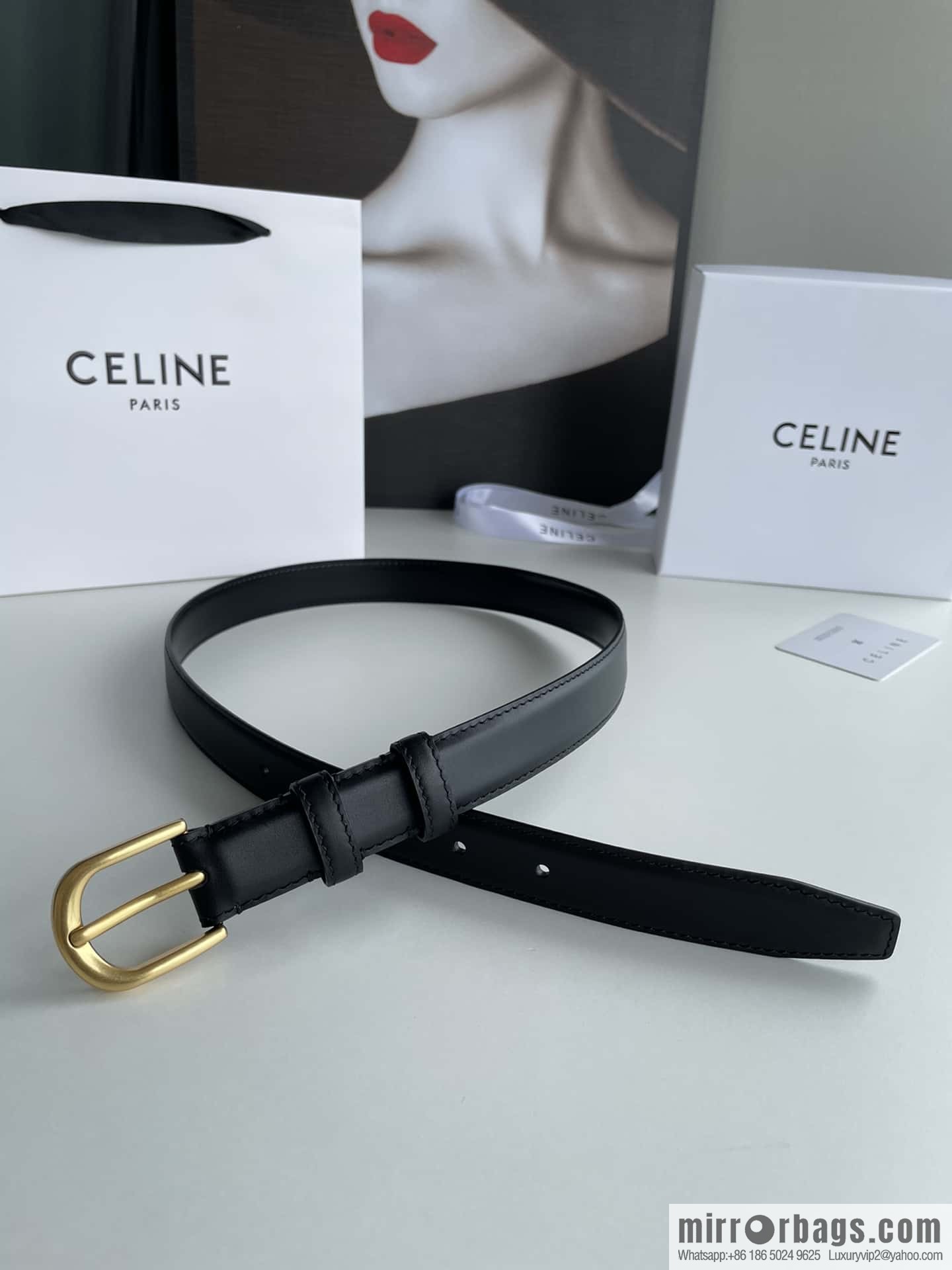 CELINE Celine, vintage metal hardware first layer cowhide belt 2.4cm