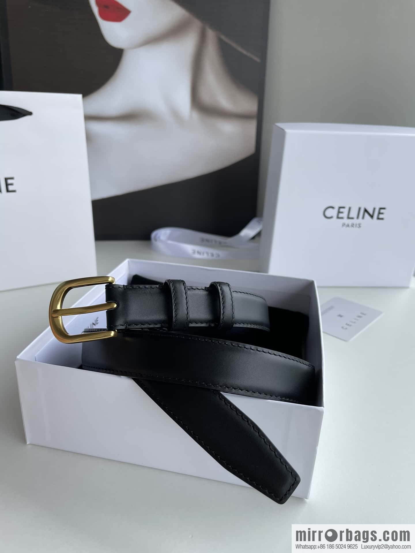 CELINE Celine, vintage metal hardware first layer cowhide belt 2.4cm