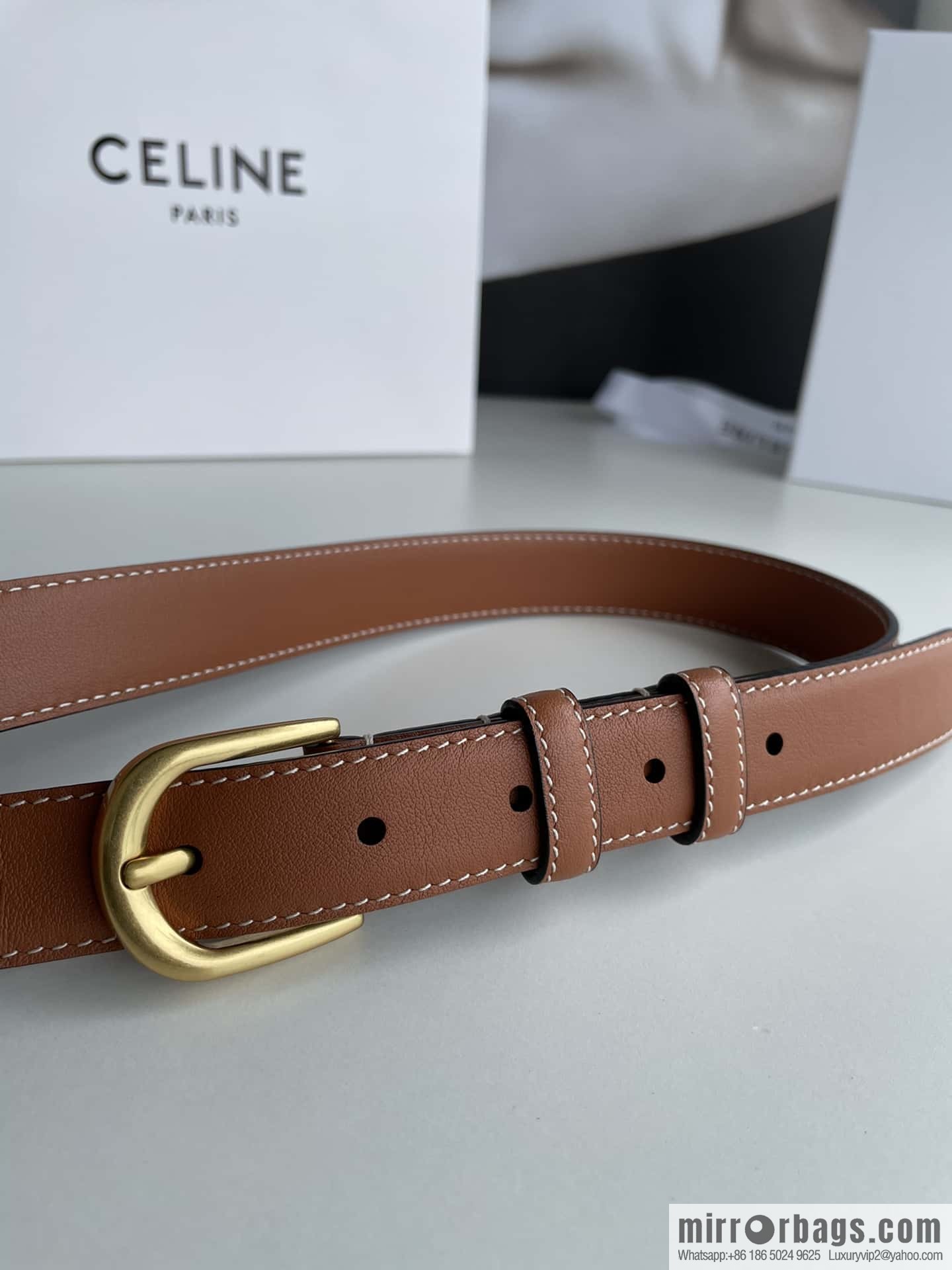 CELINE Celine, vintage metal hardware first layer cowhide belt 2.4cm