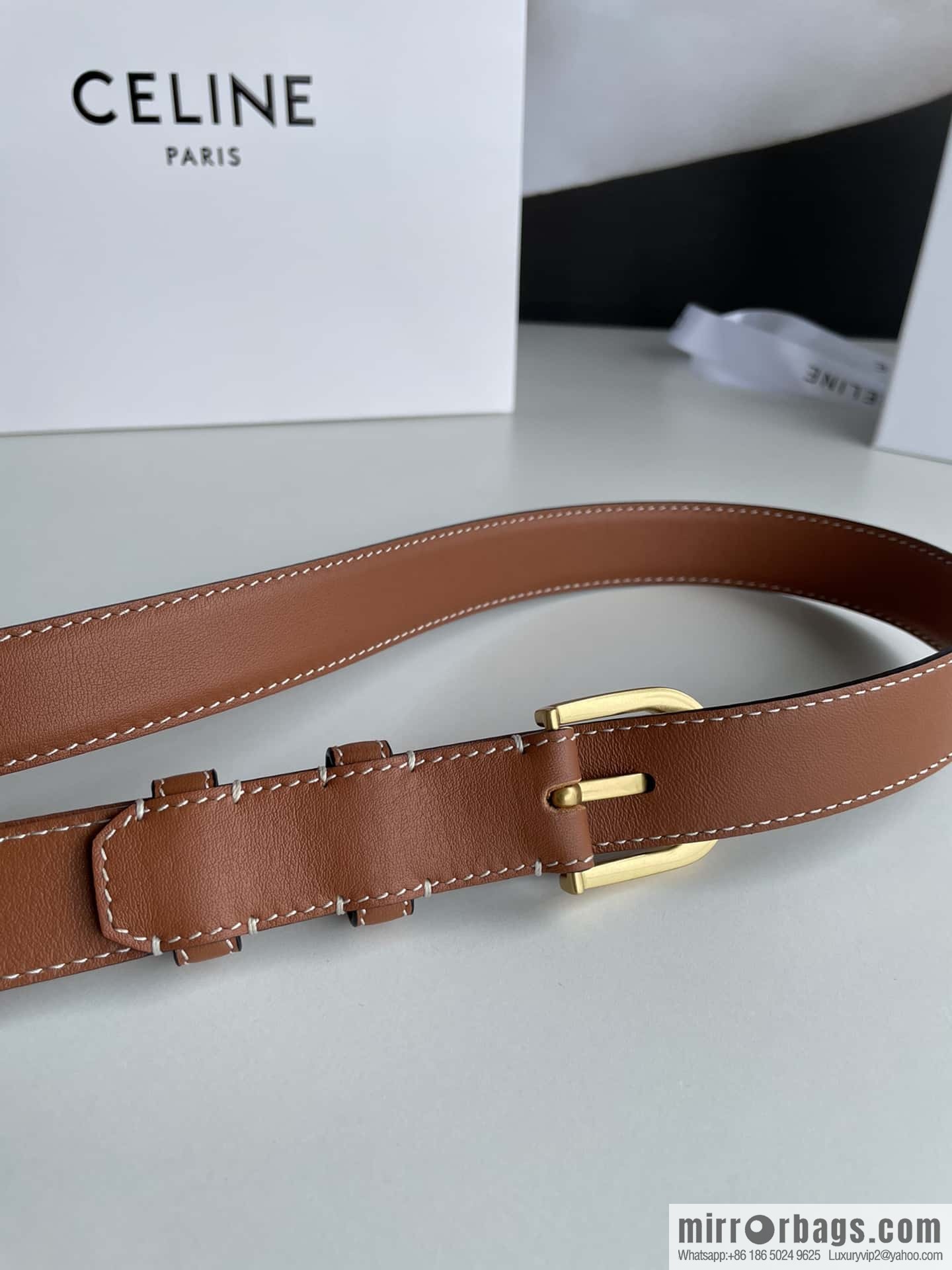 CELINE Celine, vintage metal hardware first layer cowhide belt 2.4cm