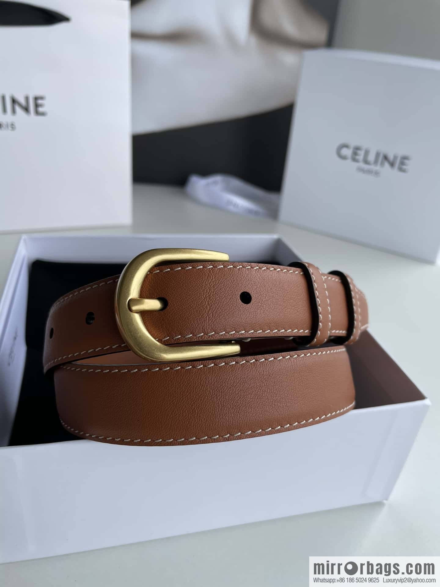 CELINE Celine, vintage metal hardware first layer cowhide belt 2.4cm
