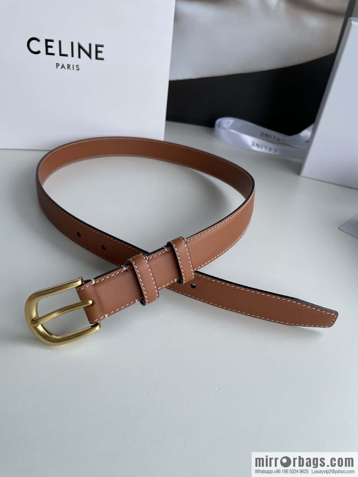 CELINE Celine, vintage metal hardware first layer cowhide belt 2.4cm