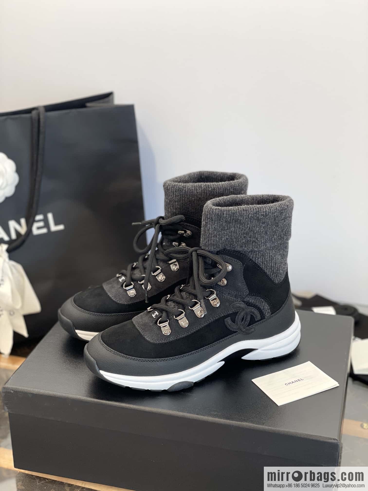 CHANEL autumn and winter wool socks high-top sneakers