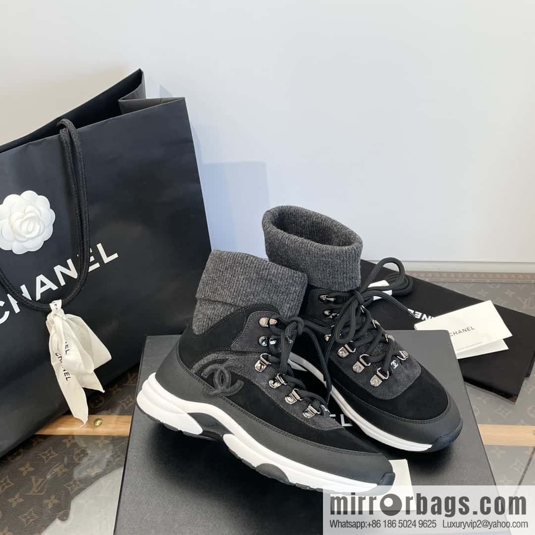 CHANEL autumn and winter wool socks high-top sneakers