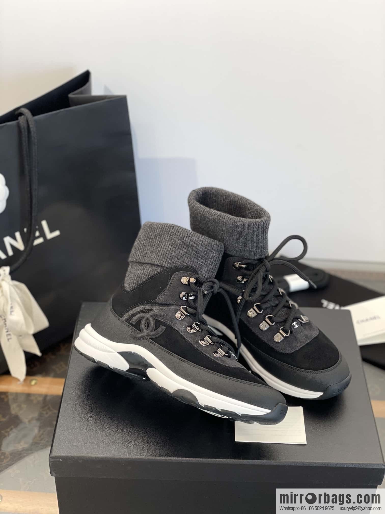 CHANEL autumn and winter wool socks high-top sneakers