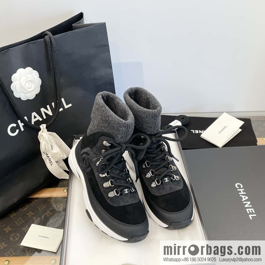 CHANEL autumn and winter wool socks high-top sneakers
