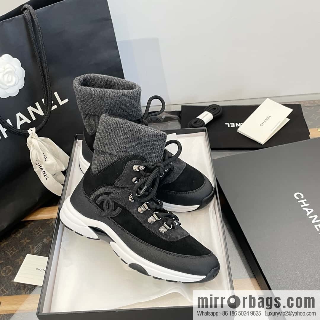 CHANEL autumn and winter wool socks high-top sneakers