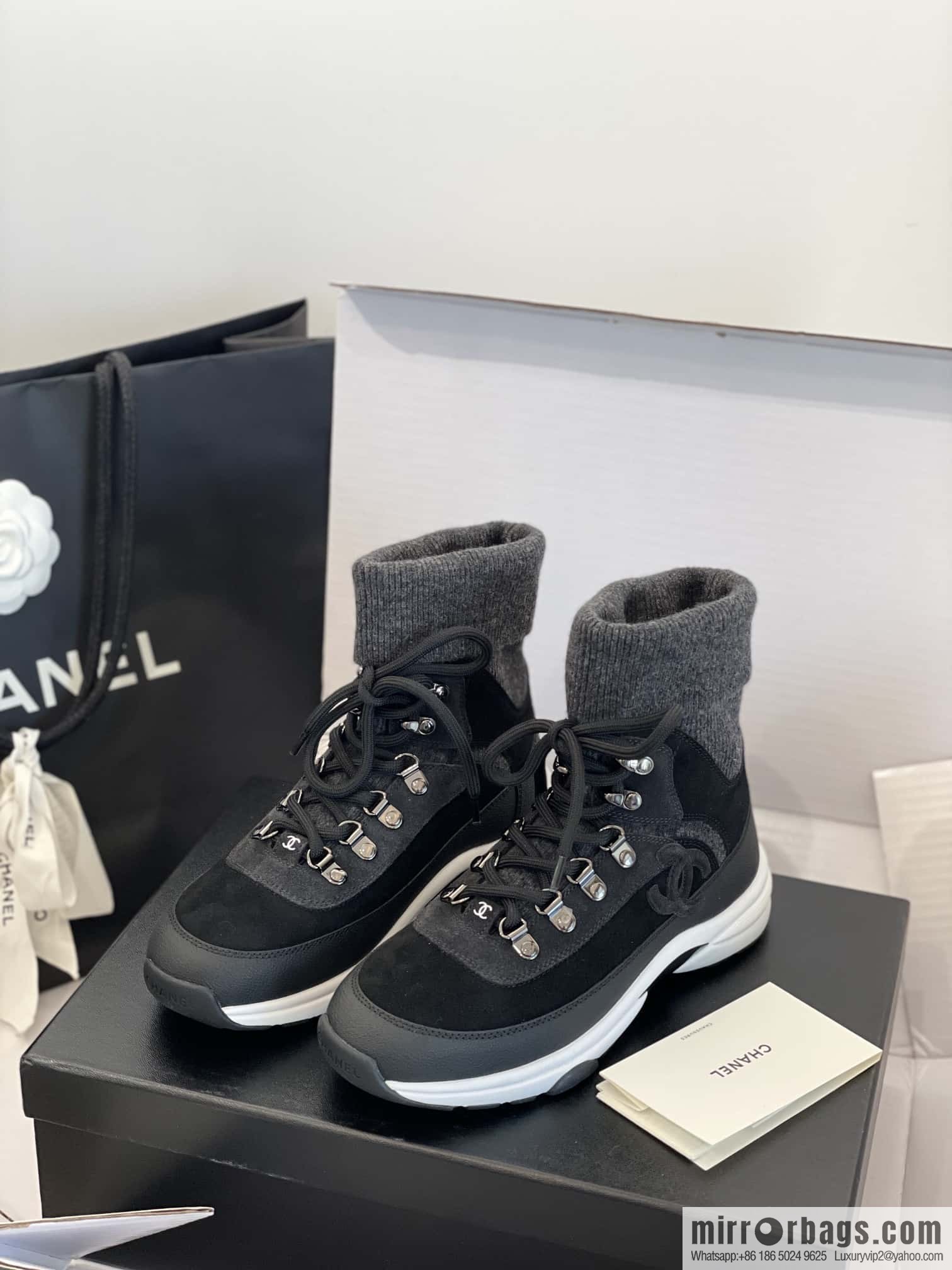CHANEL autumn and winter wool socks high-top sneakers
