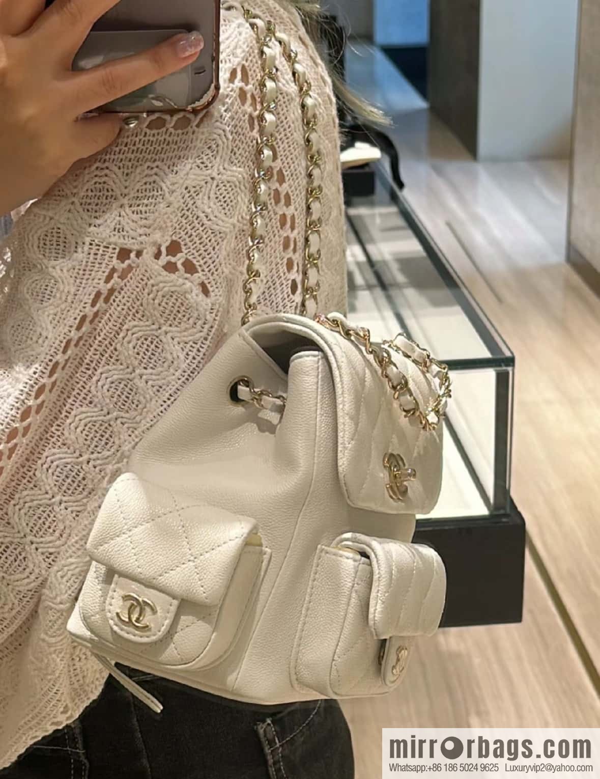 CHANEL 23K new, tank Dumas small shoulder backpack AS4399 white