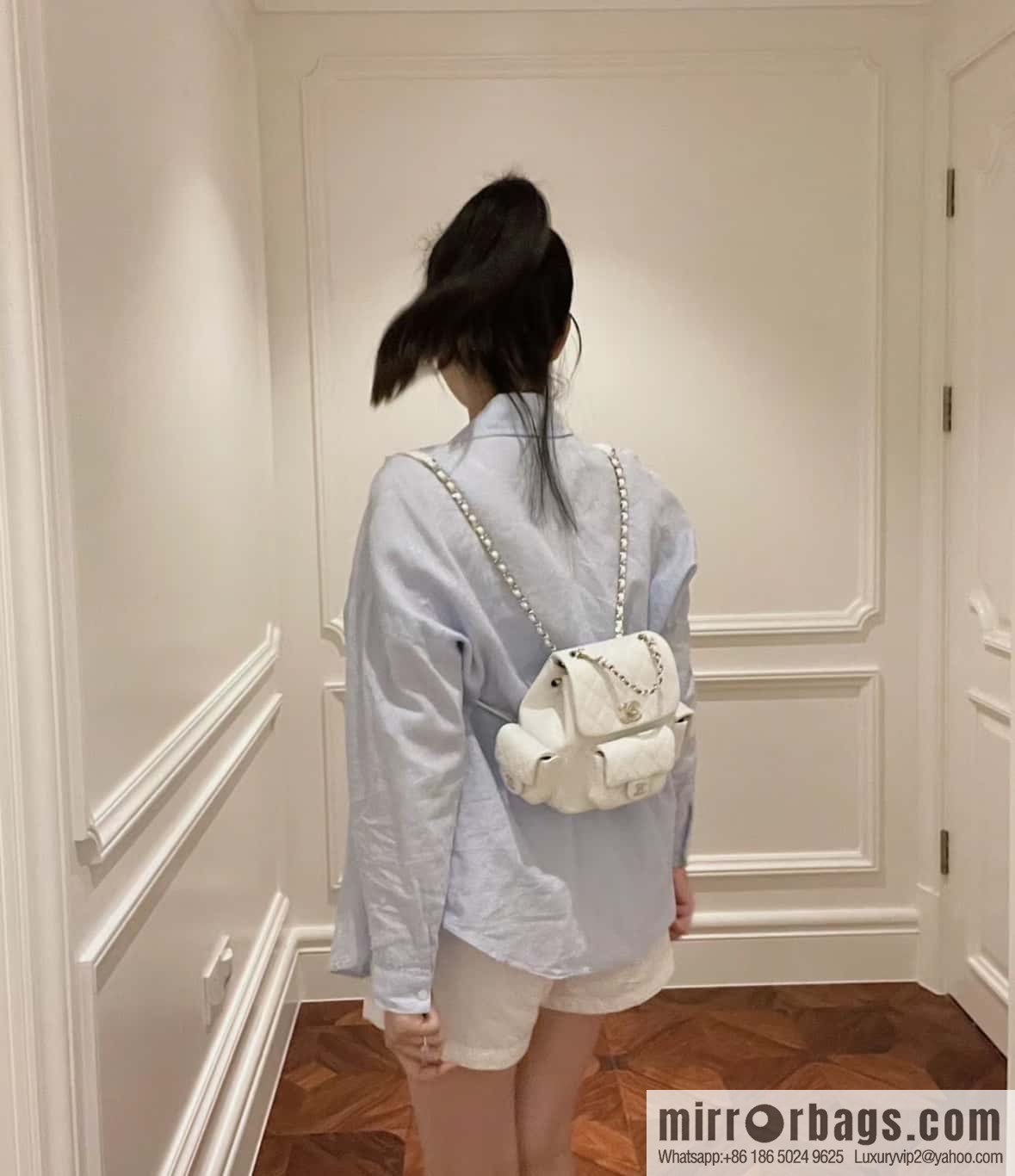 CHANEL 23K new, tank Dumas small shoulder backpack AS4399 white