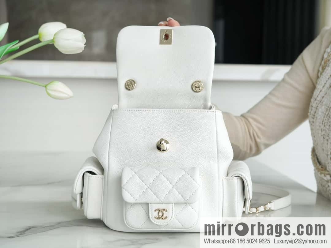 CHANEL 23K new, tank Dumas small shoulder backpack AS4399 white