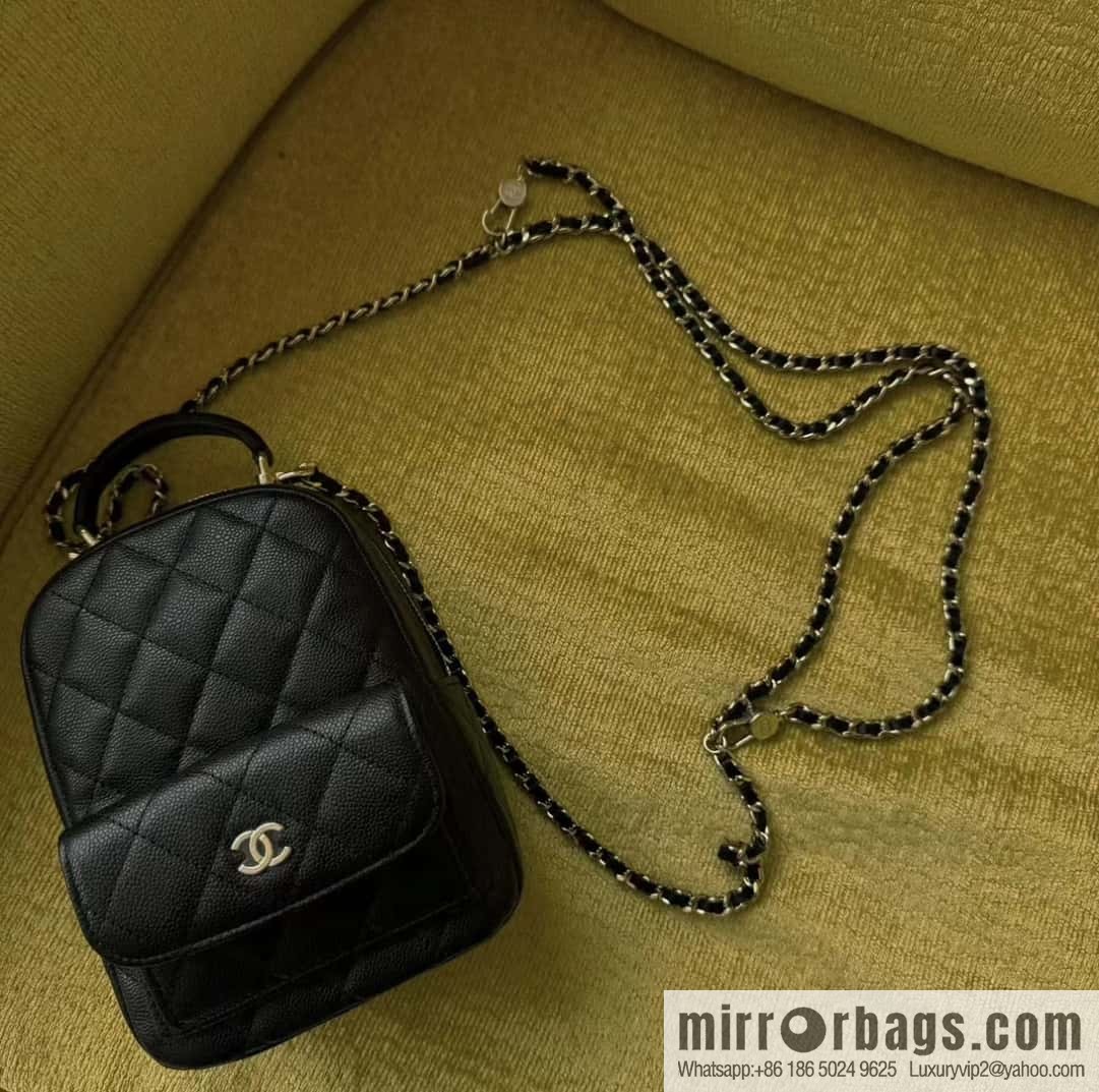 CHANEL 24C early spring vacation series, lychee leather backpack AP3753 black