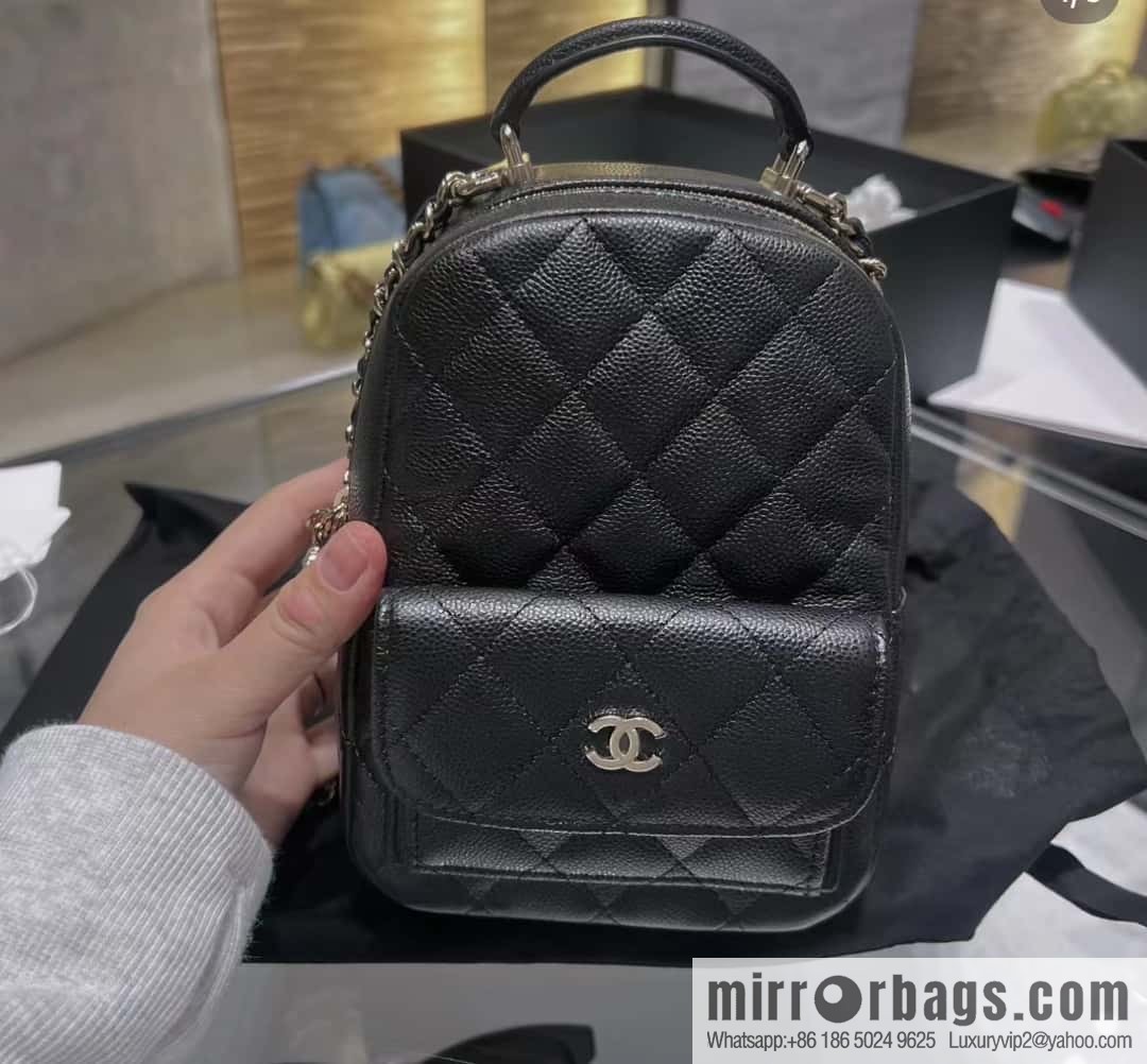 CHANEL 24C early spring vacation series, lychee leather backpack AP3753 black