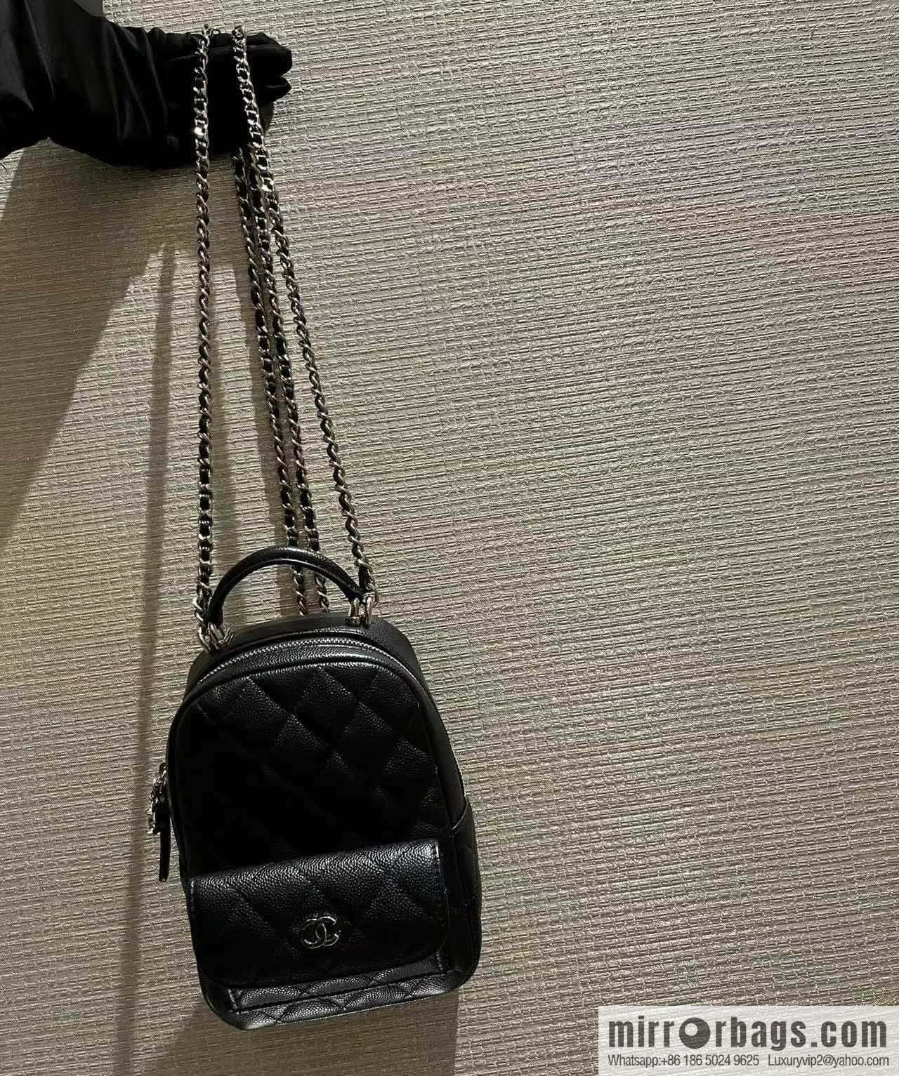 CHANEL 24C early spring vacation series, lychee leather backpack AP3753 black