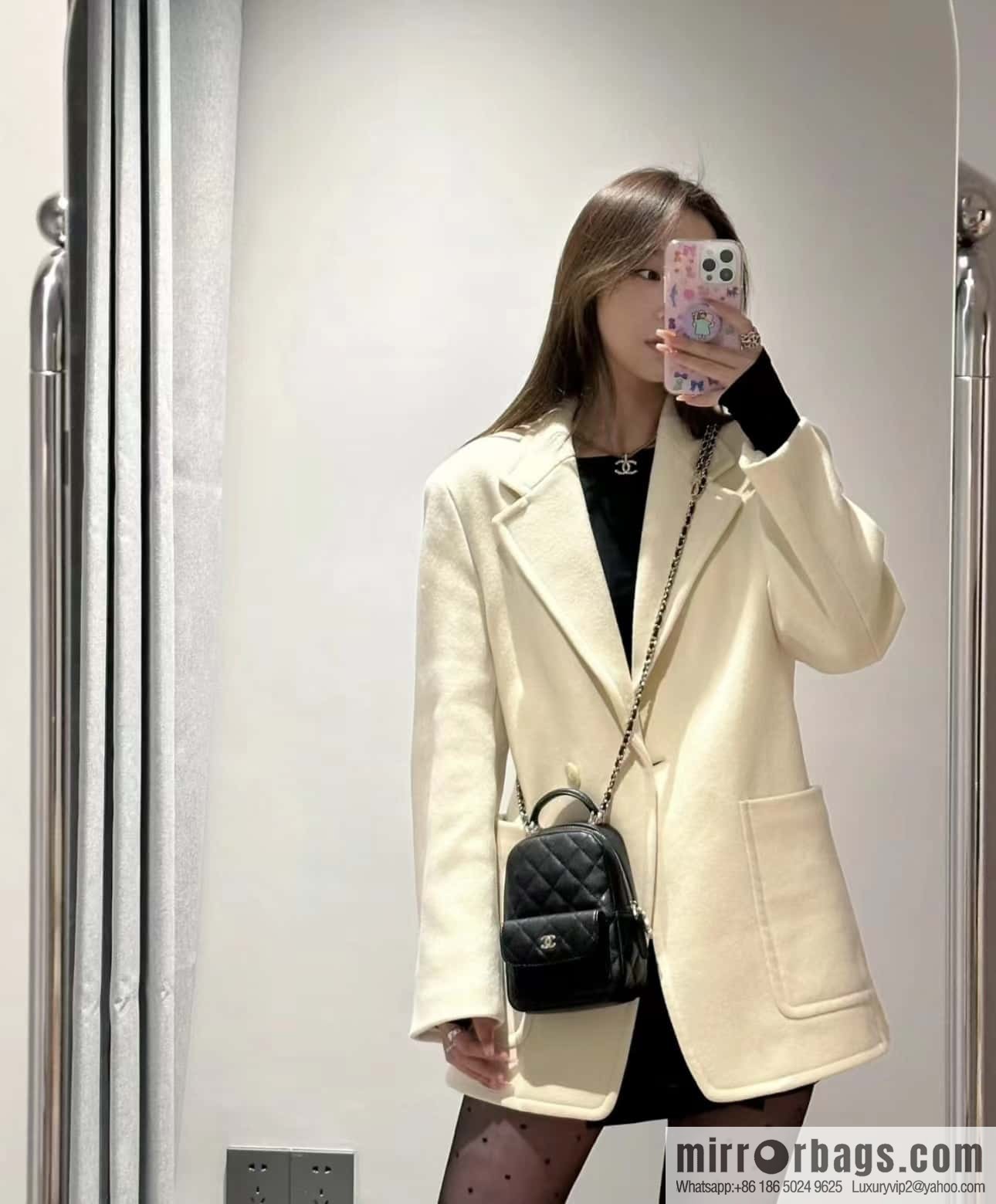 CHANEL 24C early spring vacation series, lychee leather backpack AP3753 black