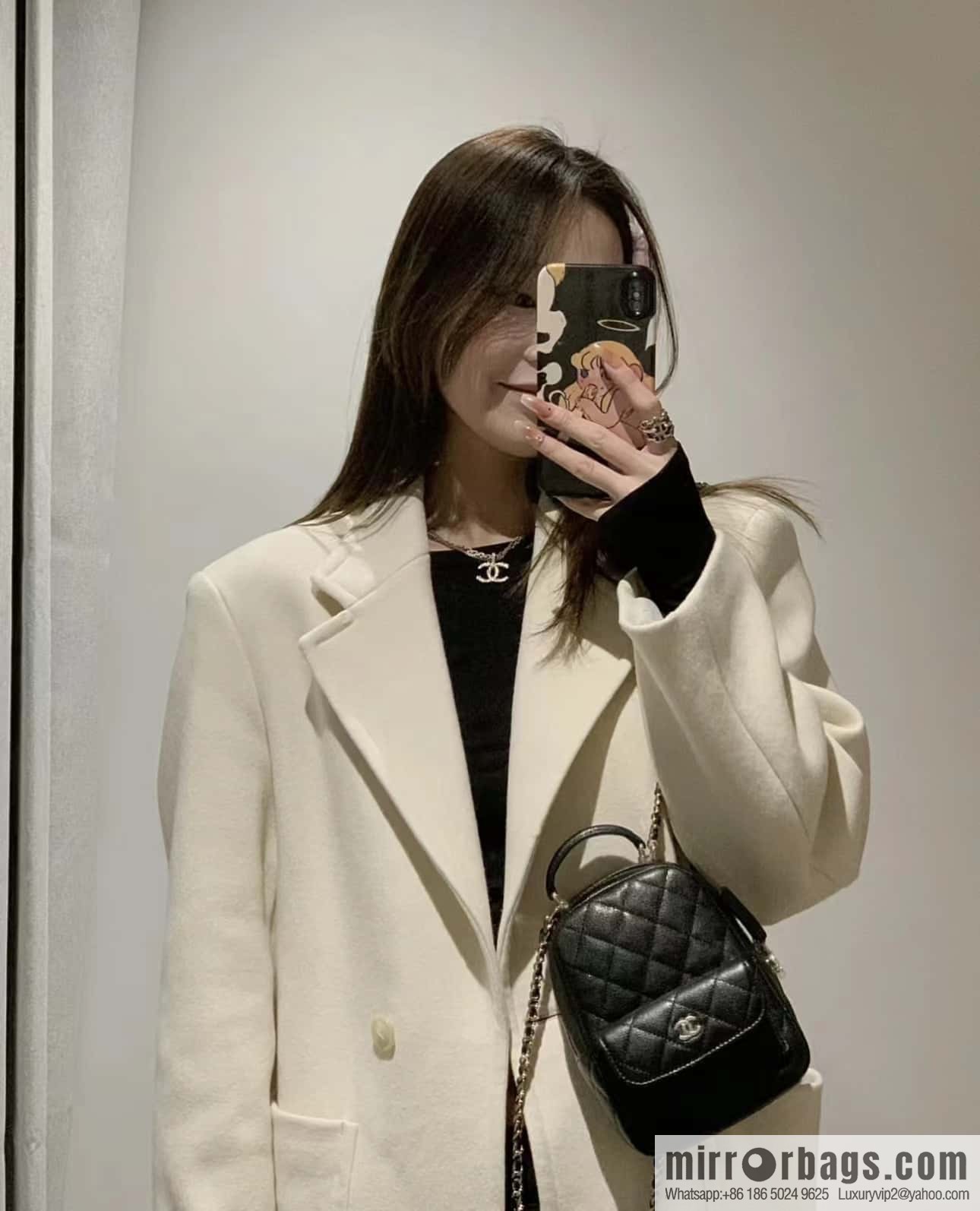 CHANEL 24C early spring vacation series, lychee leather backpack AP3753 black