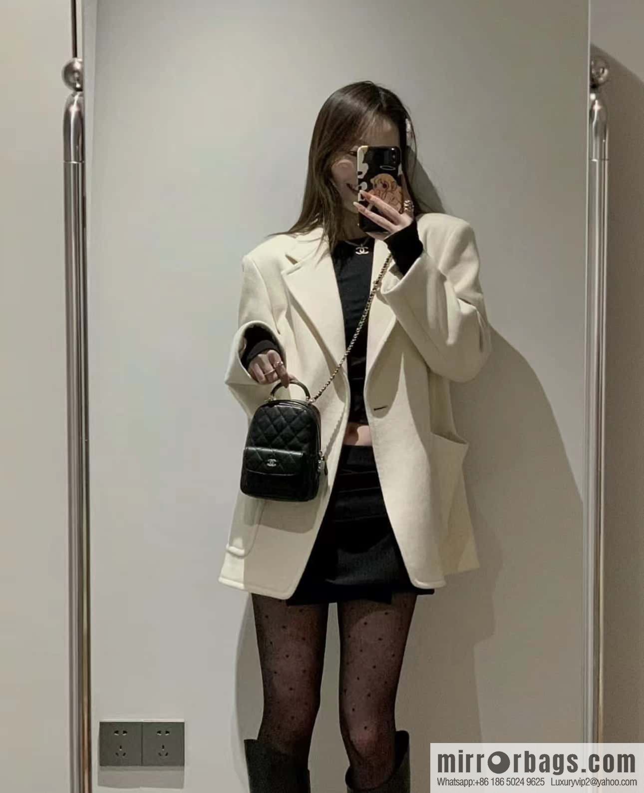 CHANEL 24C early spring vacation series, lychee leather backpack AP3753 black