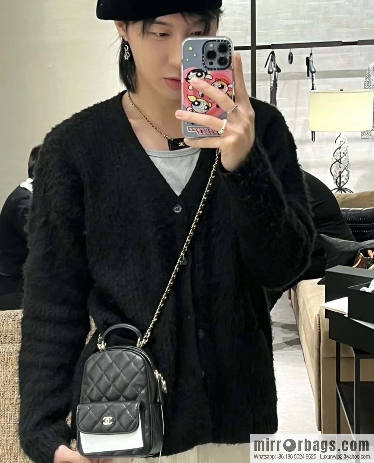 CHANEL 24C early spring vacation series, lychee leather backpack AP3753 black