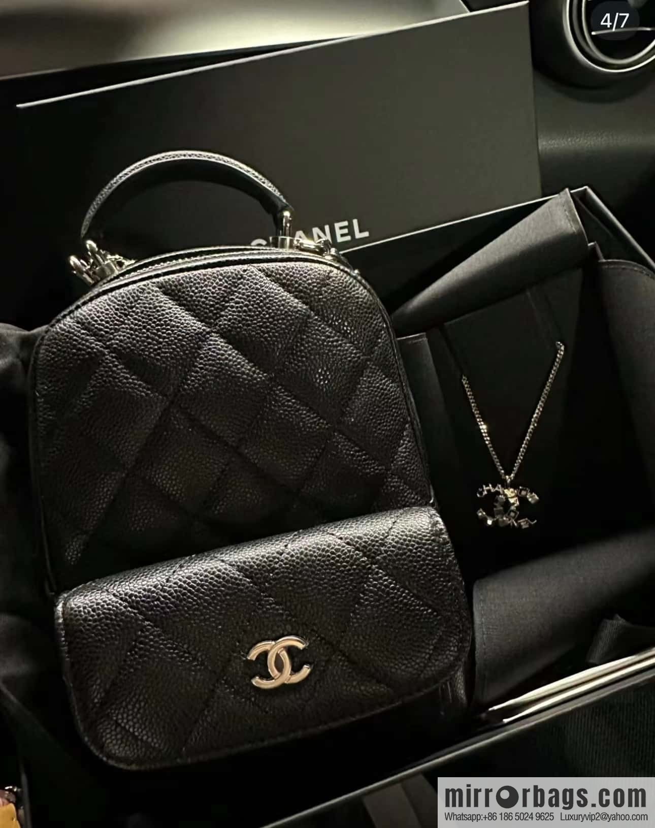 CHANEL 24C early spring vacation series, lychee leather backpack AP3753 black