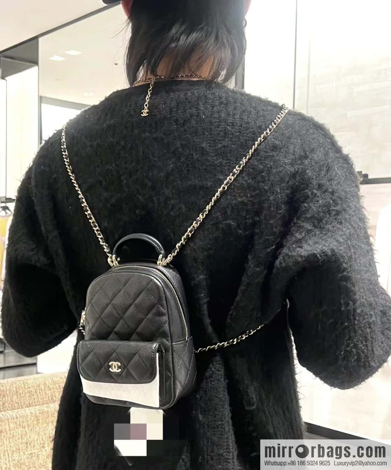 CHANEL 24C early spring vacation series, lychee leather backpack AP3753 black