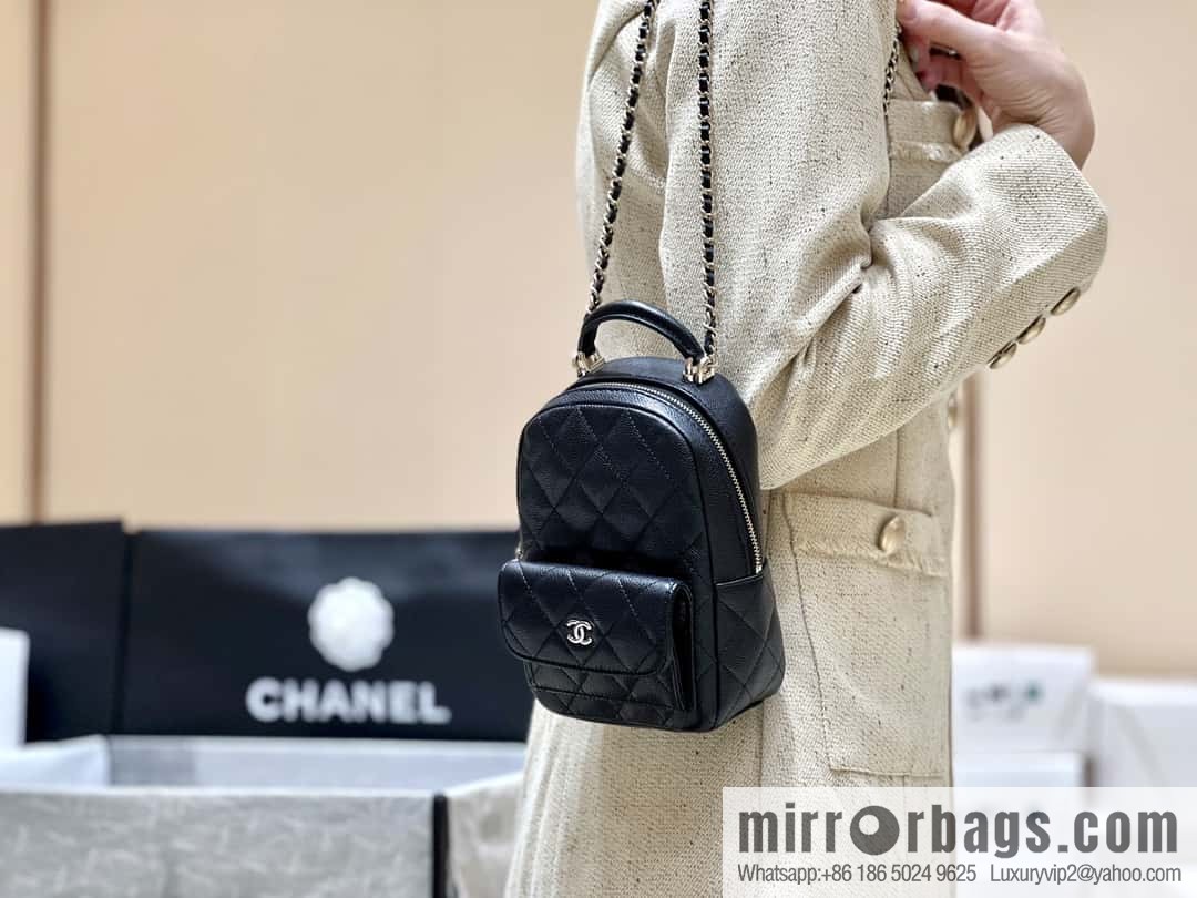 CHANEL 24C early spring vacation series, lychee leather backpack AP3753 black