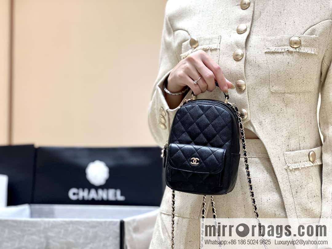 CHANEL 24C early spring vacation series, lychee leather backpack AP3753 black