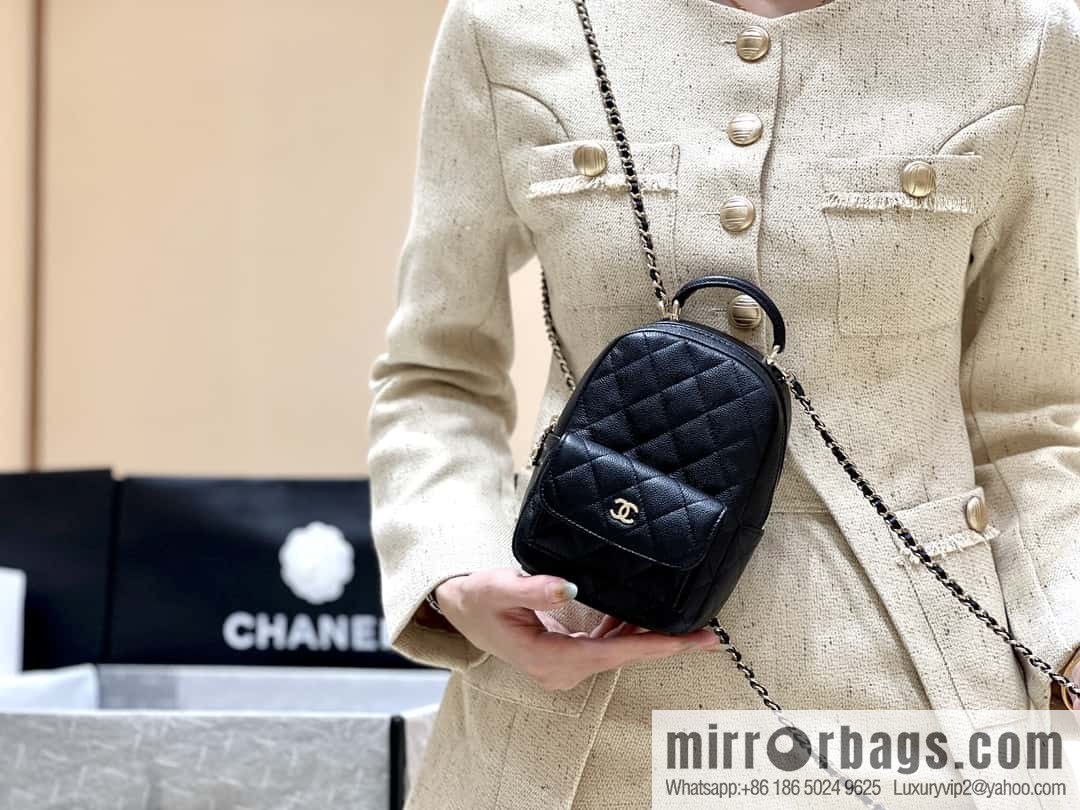 CHANEL 24C early spring vacation series, lychee leather backpack AP3753 black