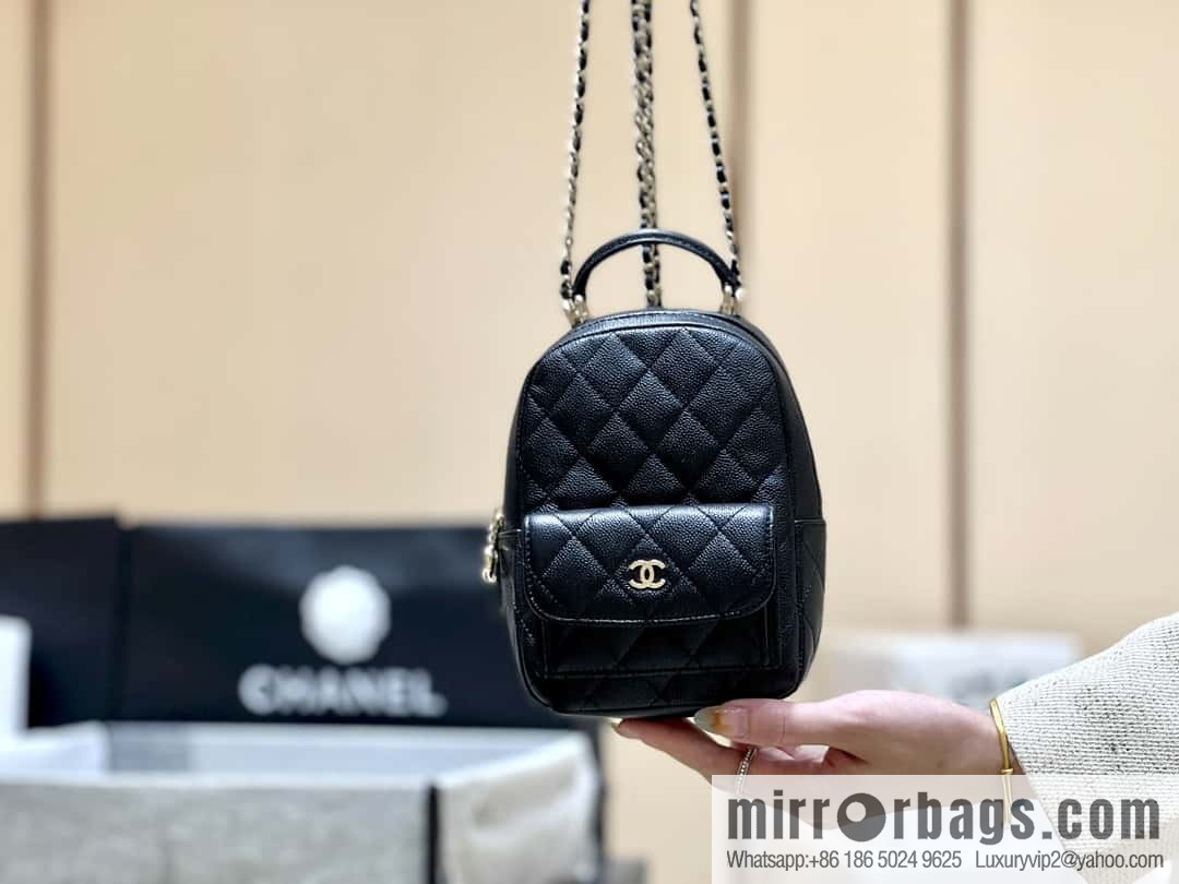 CHANEL 24C early spring vacation series, lychee leather backpack AP3753 black