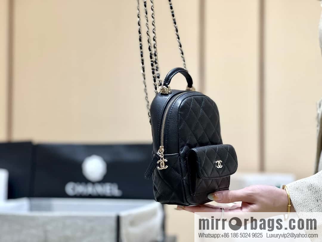 CHANEL 24C early spring vacation series, lychee leather backpack AP3753 black