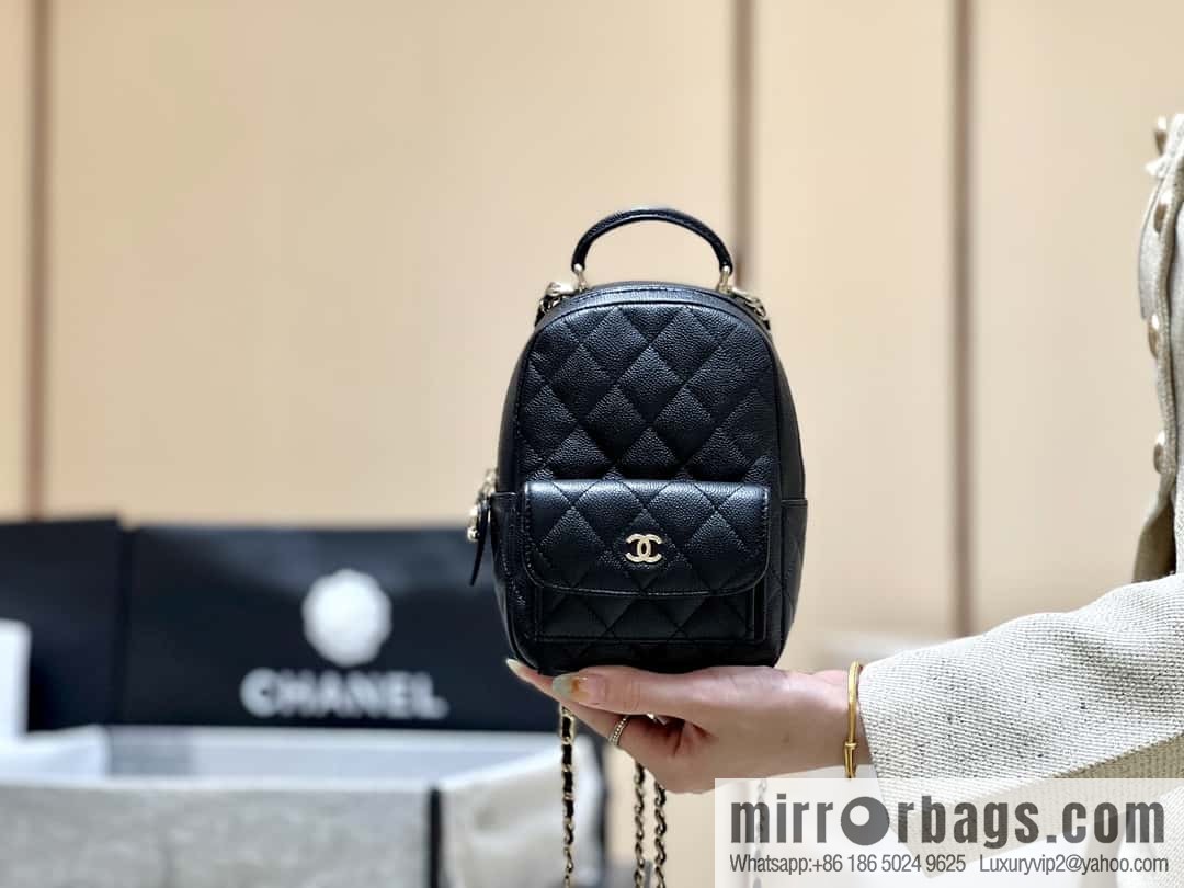 CHANEL 24C early spring vacation series, lychee leather backpack AP3753 black