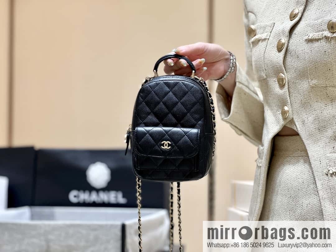CHANEL 24C early spring vacation series, lychee leather backpack AP3753 black
