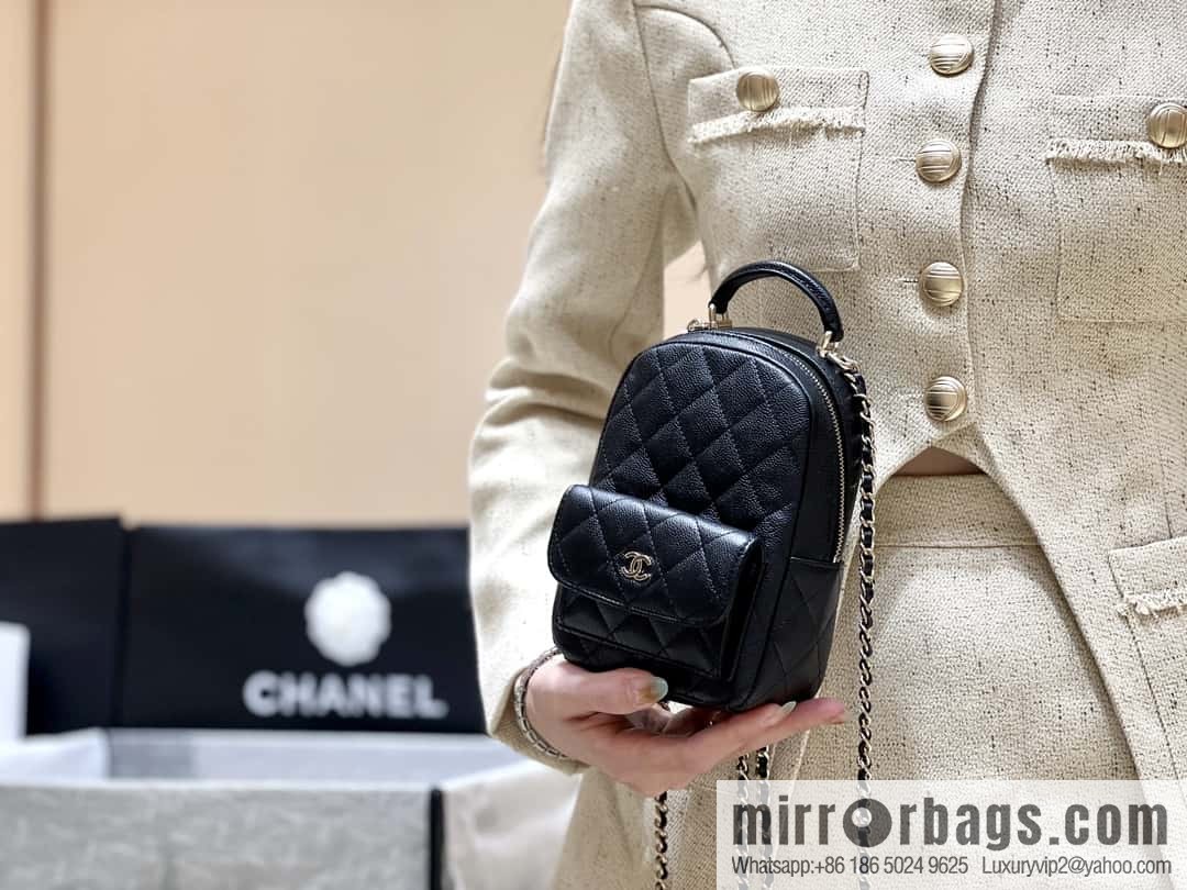 CHANEL 24C early spring vacation series, lychee leather backpack AP3753 black
