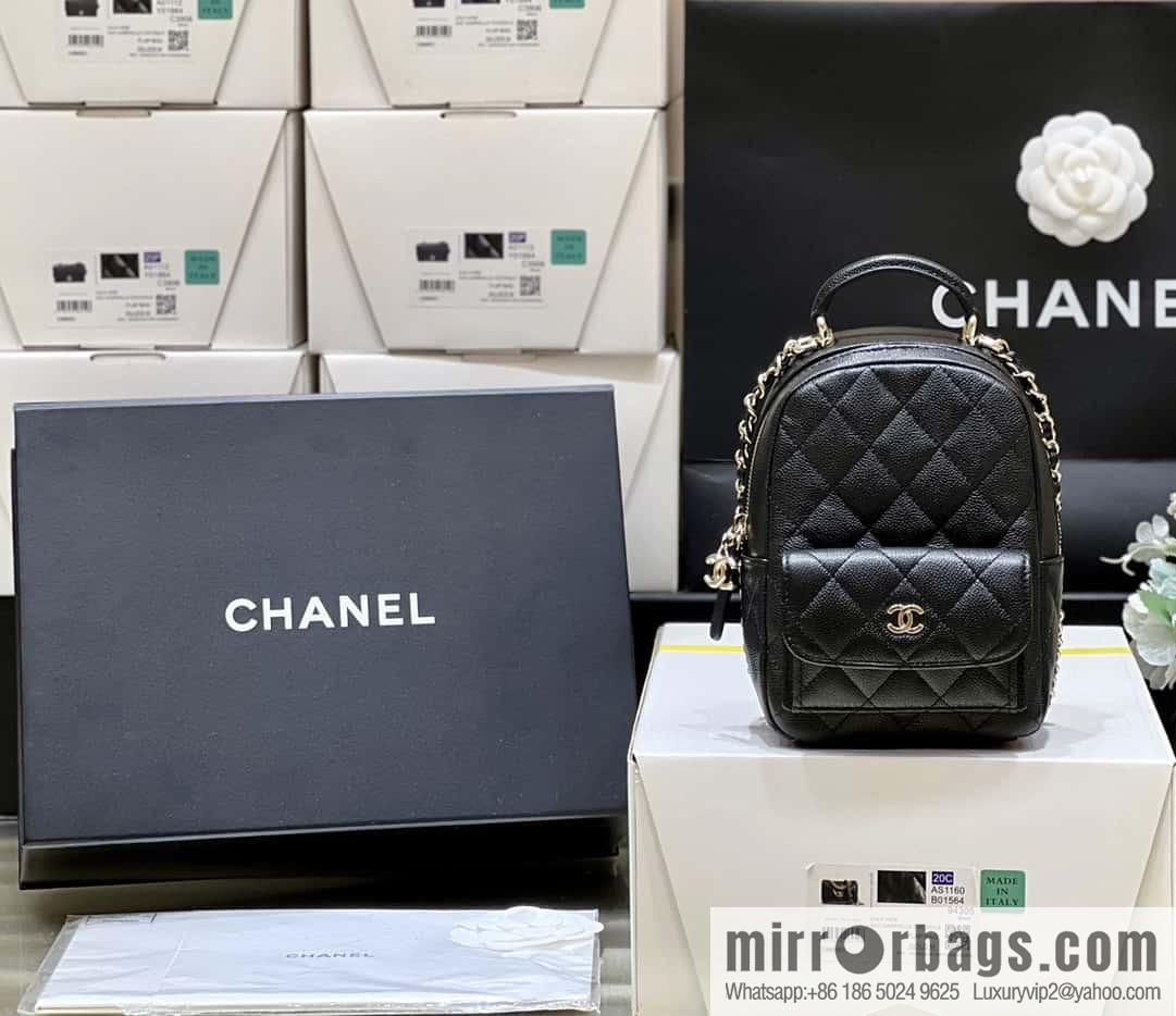 CHANEL 24C early spring vacation series, lychee leather backpack AP3753 black