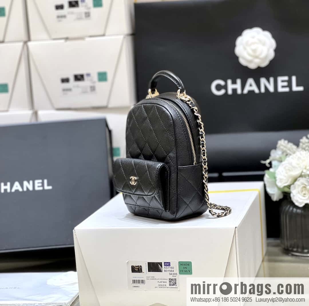 CHANEL 24C early spring vacation series, lychee leather backpack AP3753 black