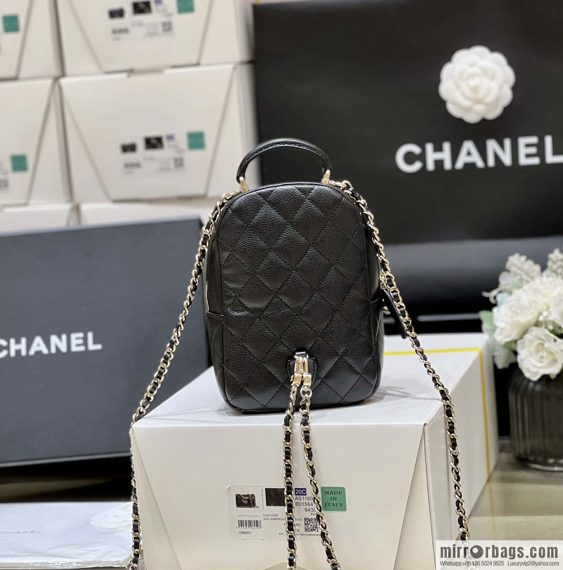 CHANEL 24C early spring vacation series, lychee leather backpack AP3753 black