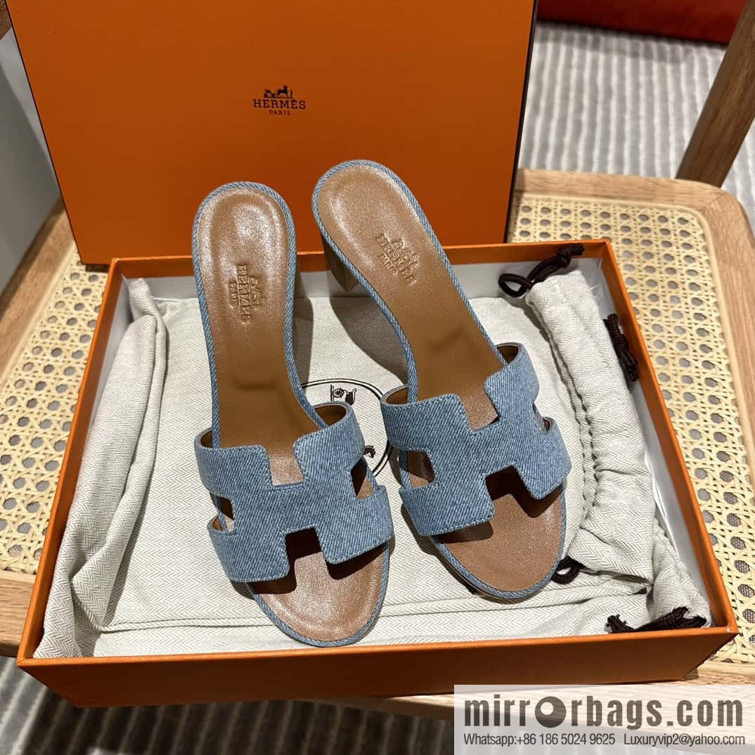Hermès 2023 limited edition light blue denim heels