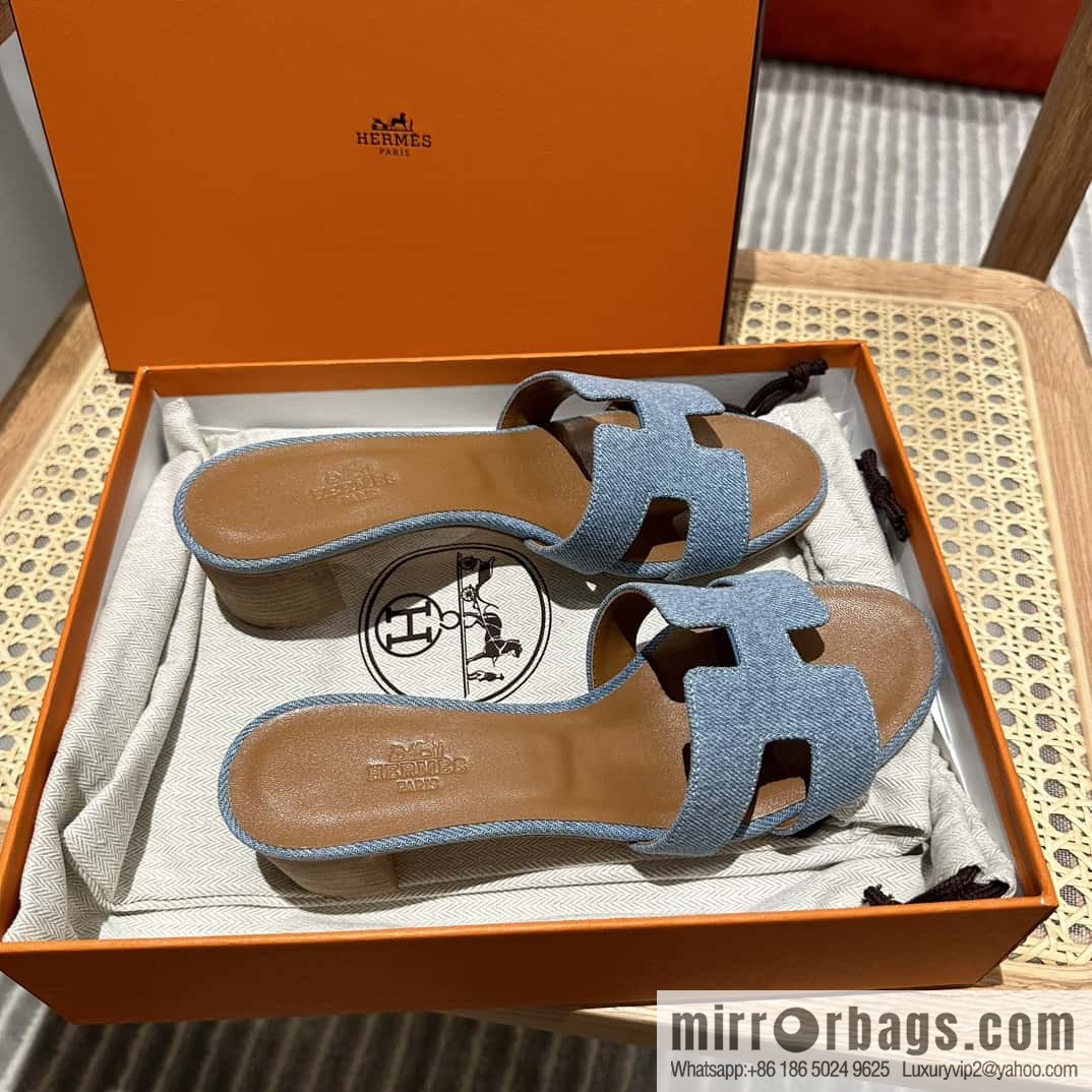Hermès 2023 limited edition light blue denim heels