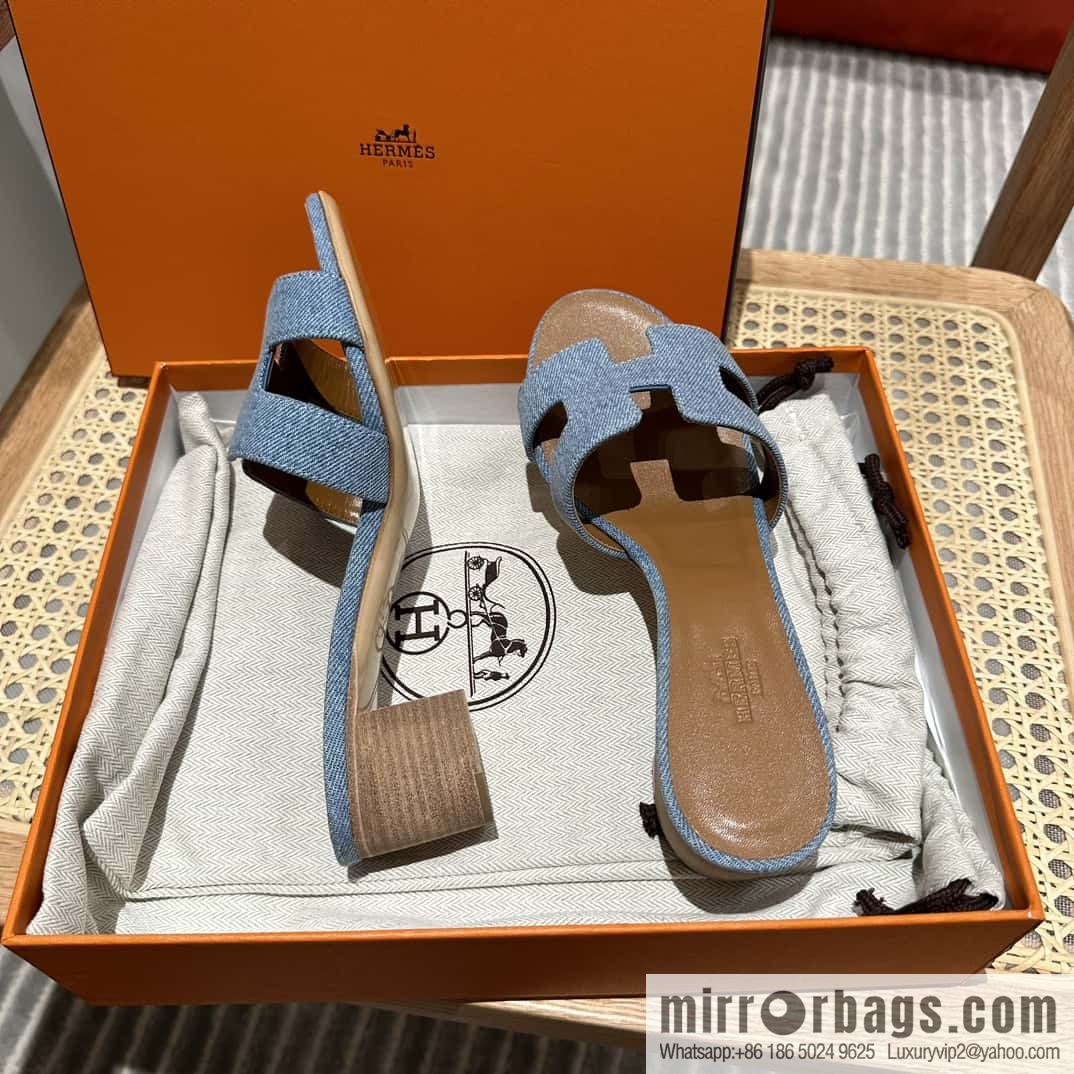 Hermès 2023 limited edition light blue denim heels