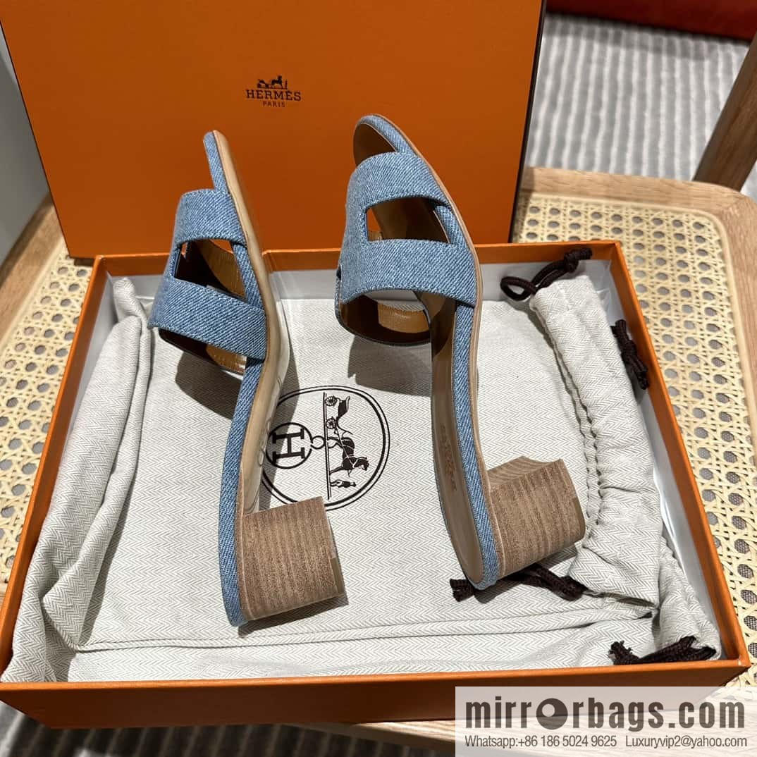 Hermès 2023 limited edition light blue denim heels
