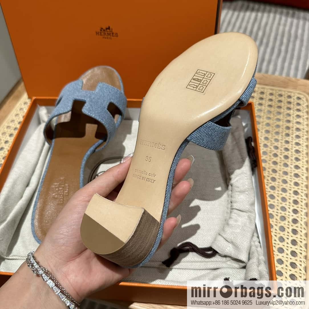 Hermès 2023 limited edition light blue denim heels