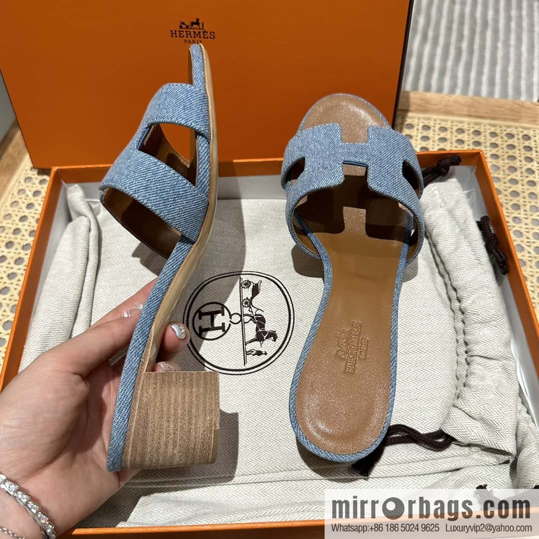 Hermès 2023 limited edition light blue denim heels