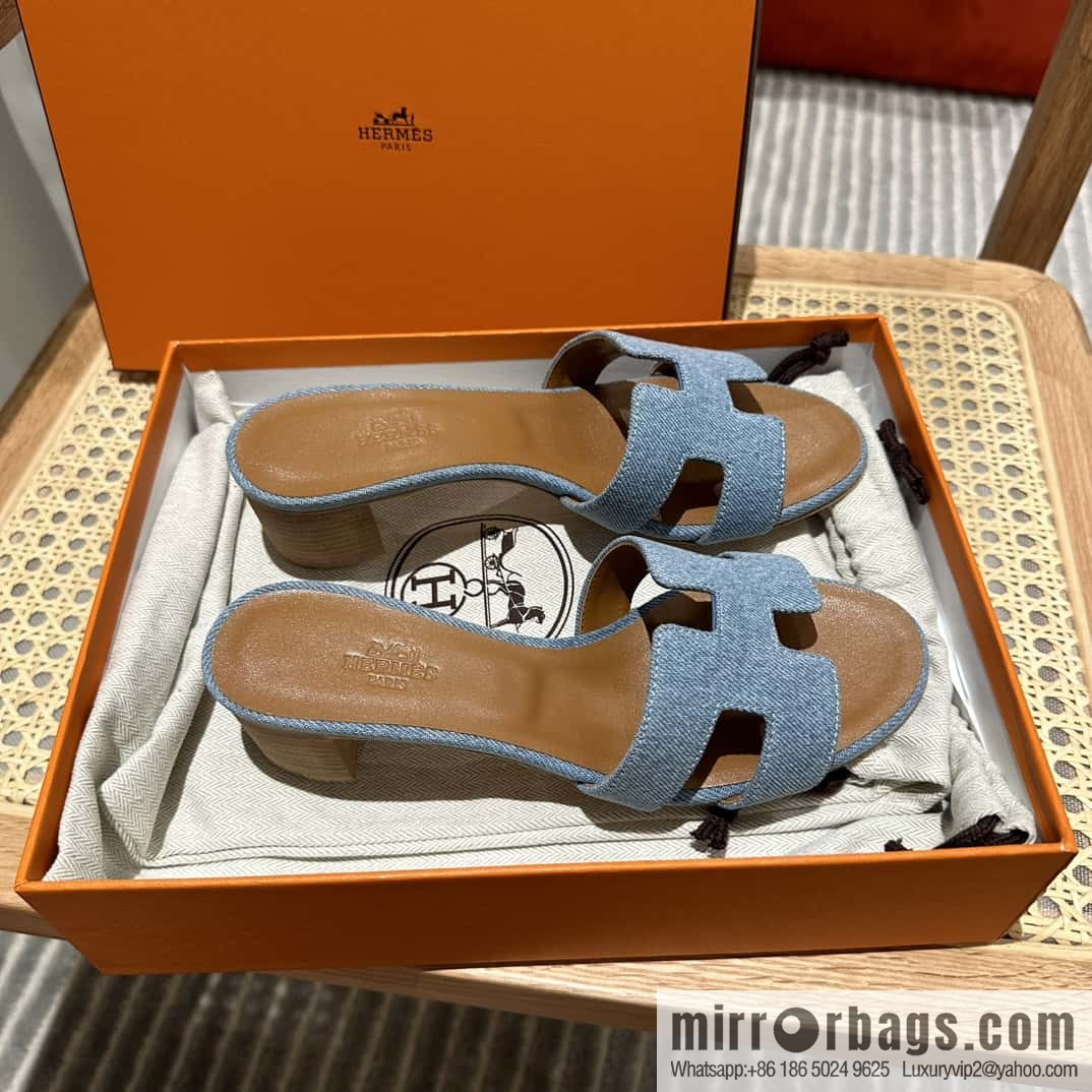 Hermès 2023 limited edition light blue denim heels