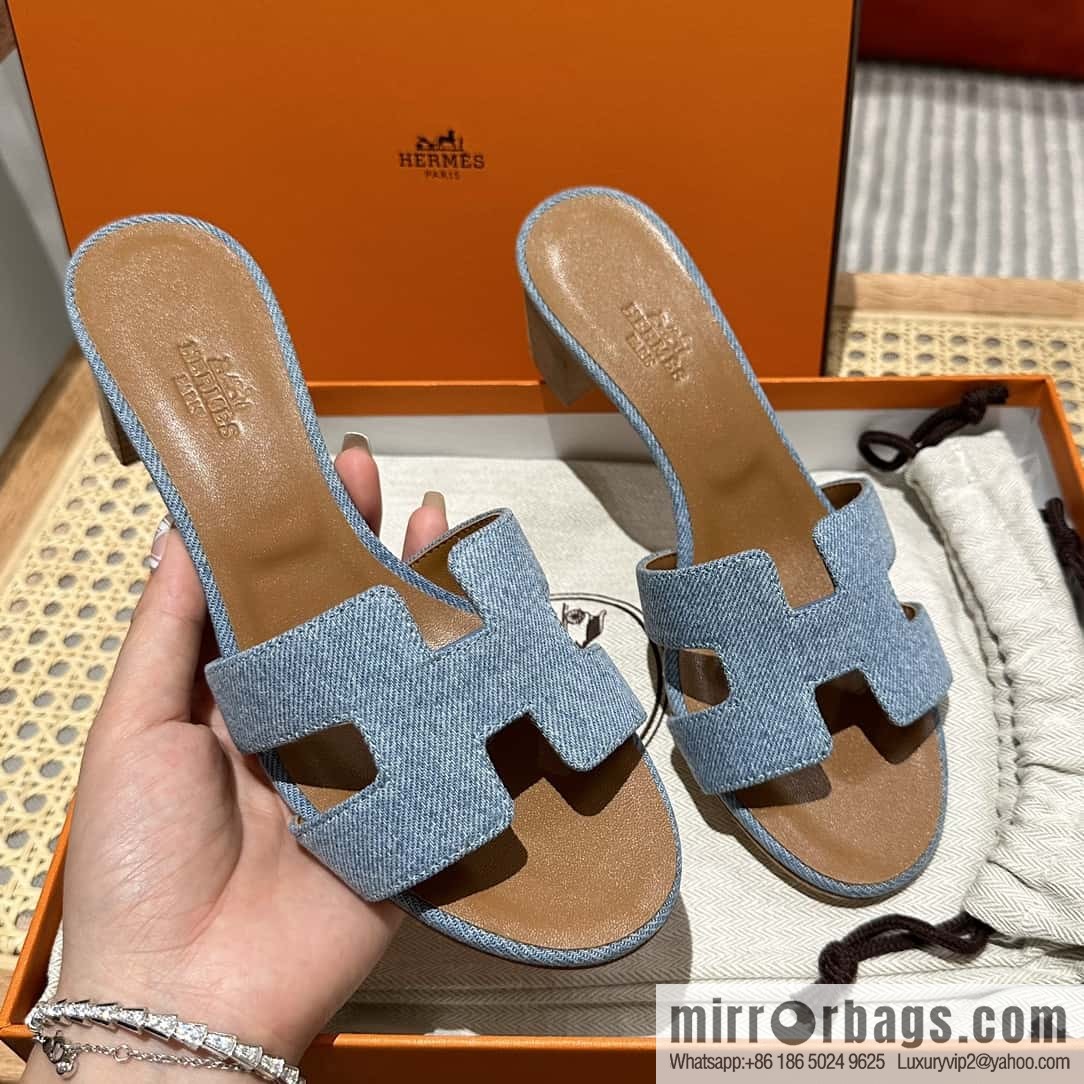 Hermès 2023 limited edition light blue denim heels
