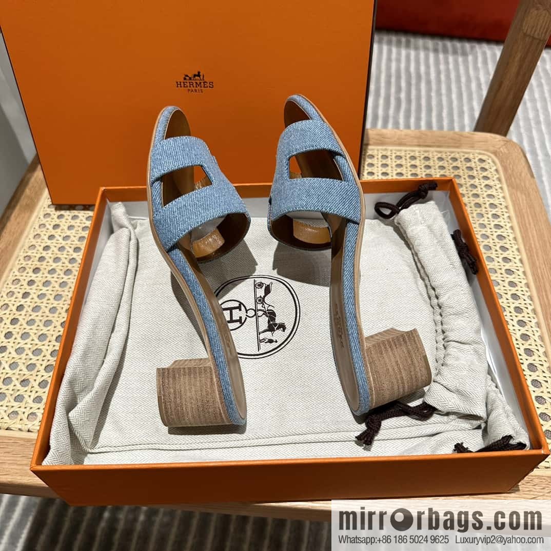Hermès 2023 limited edition light blue denim heels